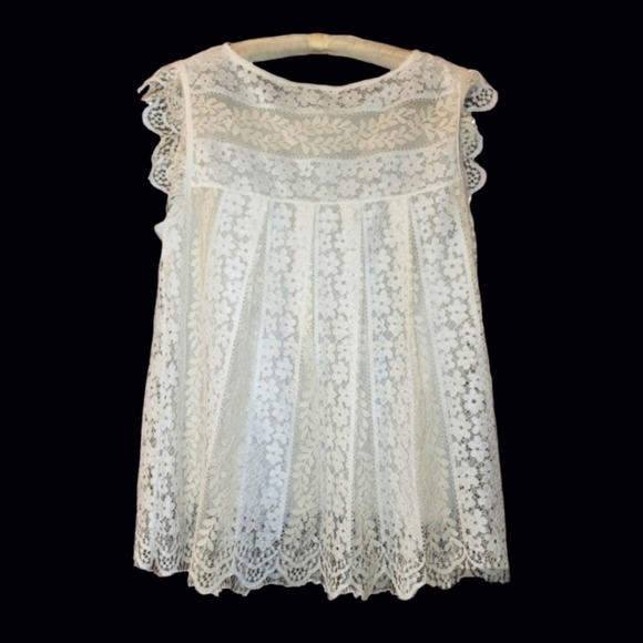 NWT $128 Max Studio lace boho white blouse top M - Picture 2 of 3